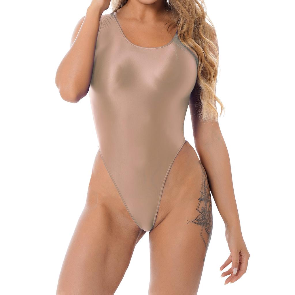 Женское глянцевое боди без рукавов с высоким вырезом, цельный купальник для йоги, спорта, фитнеса, плавания, купания, боди