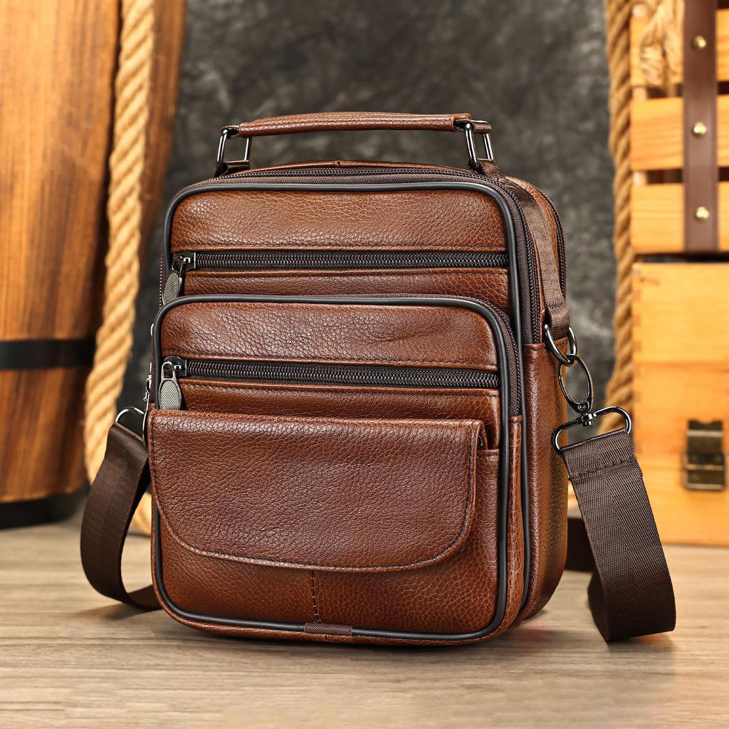 Горячая Распродажа Натуральная Кожаная Мужская Сумка Через Плечо для Повседневных Путешествий, Мужская Сумка с Высококачественным Кожаным Ощущением, Маленькая Сумка на Плечо с Простым Дизайном