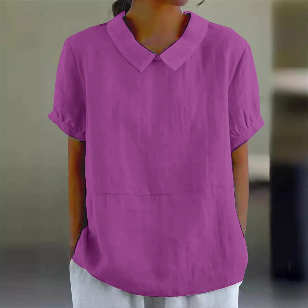 Loose Collar Shirt, Women's Short Sleeved Pure Cotton Top