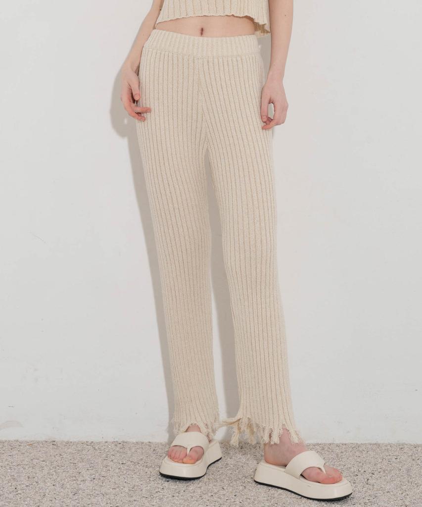 UNUSUALNORMAL Damaged Knit Pants_Light Beige
