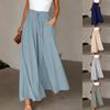 BT Women's Solid Color Trousers Elastic Belt Wide Leg High Waist Long Culottes