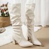 Retro Solid Brown Pu Knee-High Boots Women 2025 Winter Pointed Toe High Heel Western Cowboy Boots Slip On Long Booties Plus Size