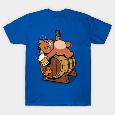Asian Size Men Print T-shirt Funny Drunk Bear No-Cut Heat Transfer Print Cotton Tshirt