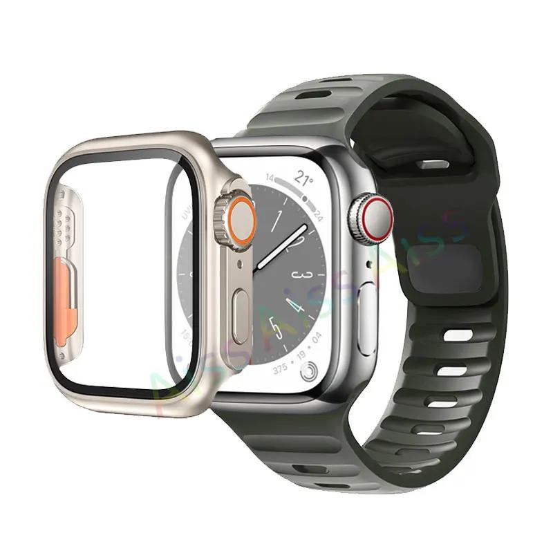 Case+Strap For Apple Watch Band 45mm 44mm 42mm 40mm Smart Silicone Bracelet Iwatch Series 3 4 5 6 Se 7 8 Change To Ultra Case