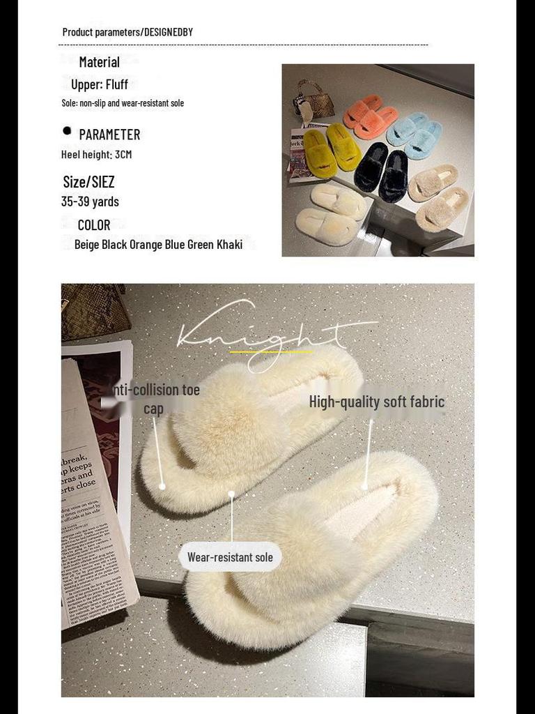 Женские меховые тапочки большого размера 42 - теплые уличные модные слипоны на осень и зиму