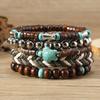 5 Pcs Braided Bracelet Set Different Shapes Weaving Wooden Bead Decor Turtle Pendant