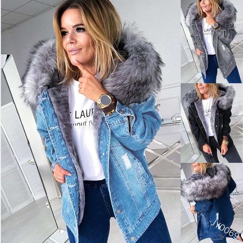 Winter Padded Thickened Hooded Jacket Women Casual Denim Coat Female Fashion Broken Holes Single-breasted Cardigan Outerwear