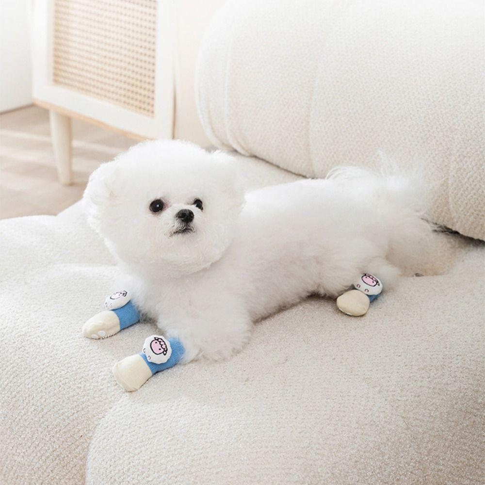 4pcs Knitted Dog Socks Cartoon Pet Dog Accessories High Quality Pet Socks
