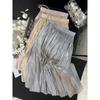 Retro Style Fashionable Pleated Drooping Slimming High Waist A- Line Skirt High-Grade Glossy Pearlescent Chiffon Pleated Skirt