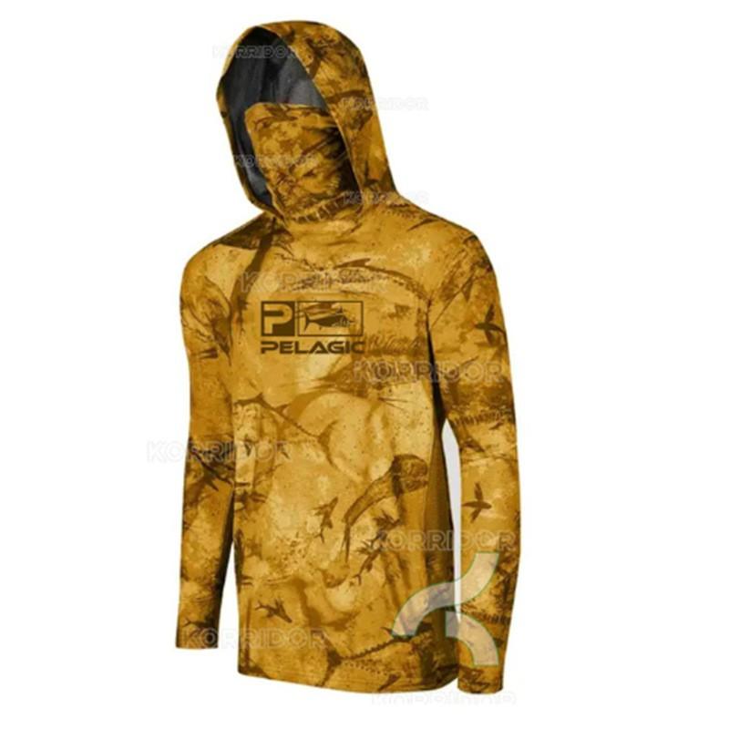 Long Sleeve Fishing Shirt With Hood Mask UPF 50 Sun Protection Quick Dry Men Women