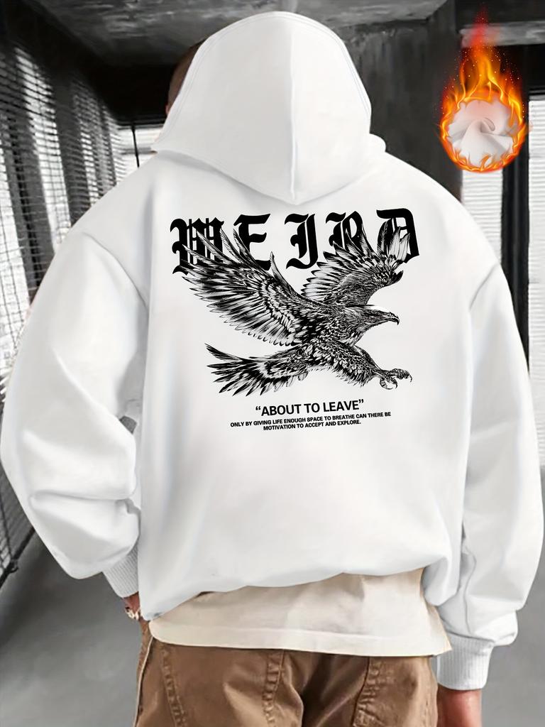 Raw‑art long‑sleeve hooded sweatshirt with gothic eagle graphic motif for guys multi‑scene collocation and daily casual occasions