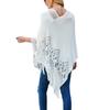 Women Autumn Cape Knitting Tassel Hollow Out Bohemian Solid Color Loose V Neck Irregular Plus Size Hem Shawl Fall Poncho