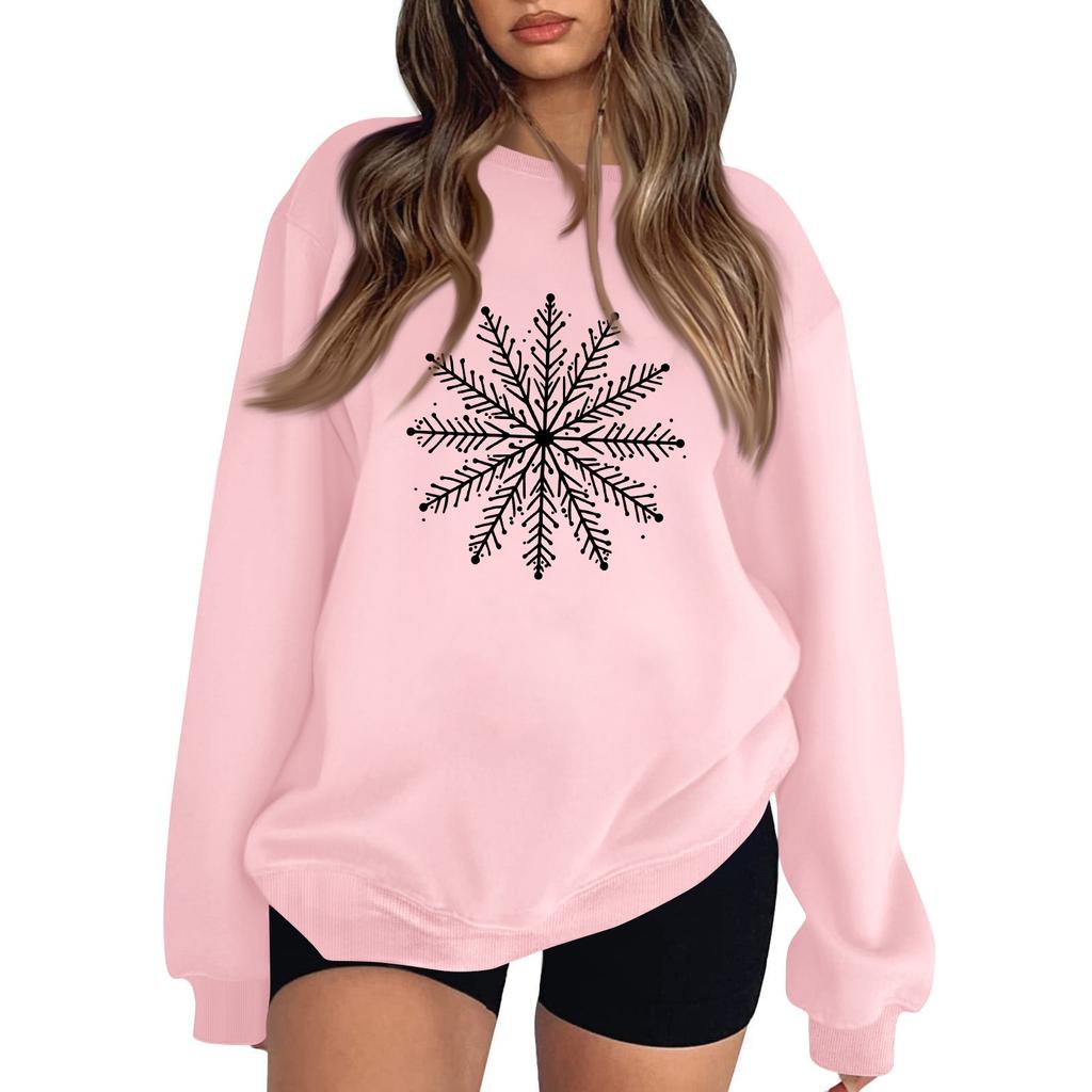 Women's Casual Fashion Christmas Print Long Sleeve O-Neck Sweatshirts Pullover Top