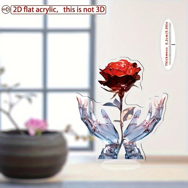 2D Плоская, Акриловая Цветок Любви Настольное Украшение, Руки Держащие Красную Розу Дизайн, Подходит для Настенного Украшения, Крыльцо, Комната, Вилла, Акценты Дом, Прихожая