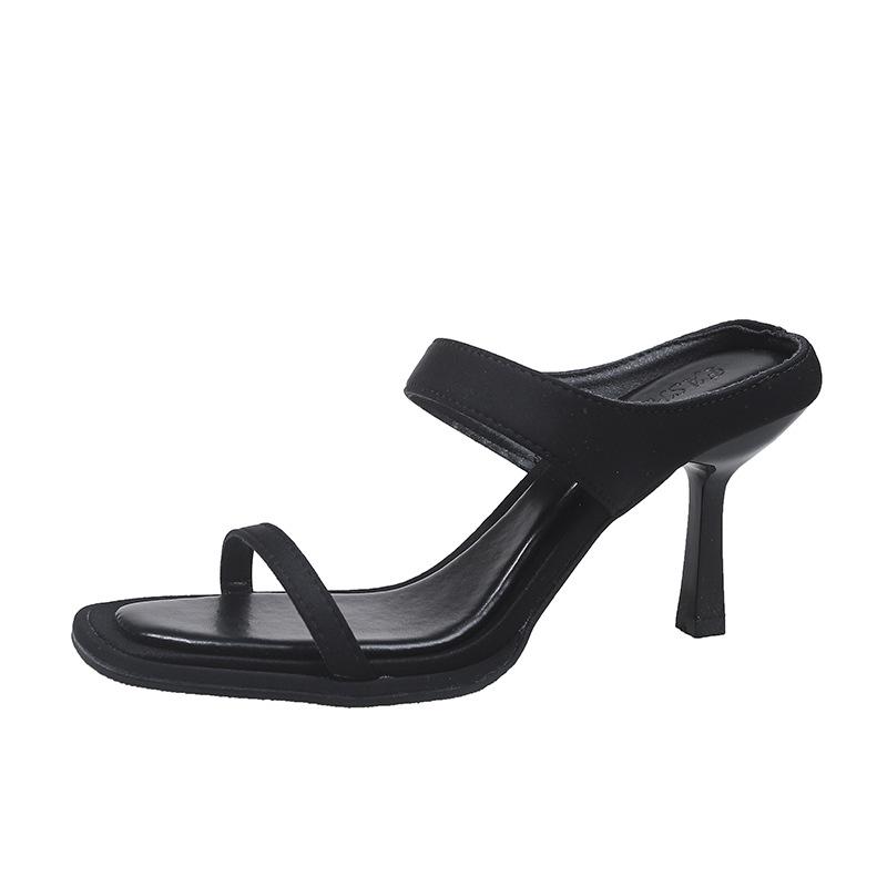 Модные крутые шлепанцы на высоком каблуке женская обувь квадратный носок открытый носок слово со шпильками сандалии повседневная пляжная обувь