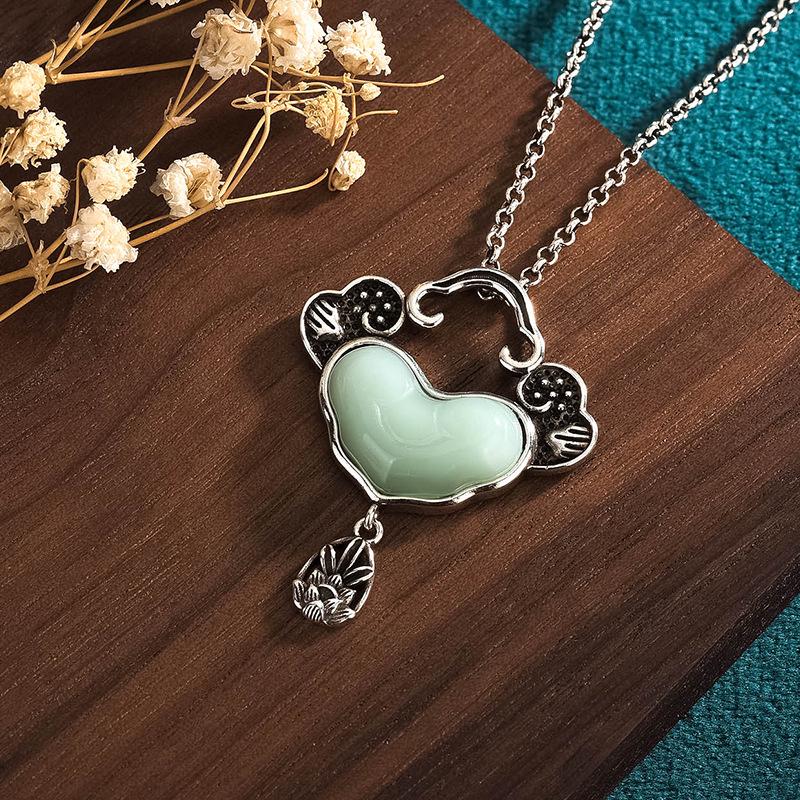 Посеребренное ожерелье-подвеска с имитацией нефрита Хэтянь и замком безопасности – украшение в китайском древнем стиле, подарок для мамы