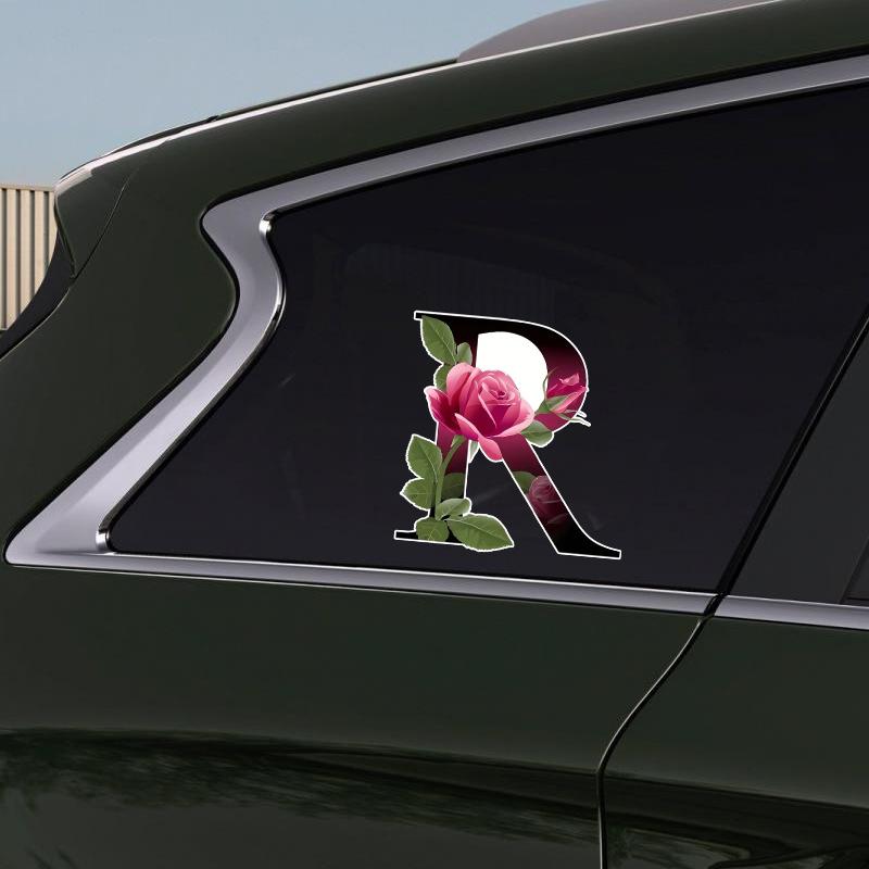 J481 # Автомобильная наклейка с розовым алфавитом, водонепроницаемая виниловая наклейка, автомобильные аксессуары, декор