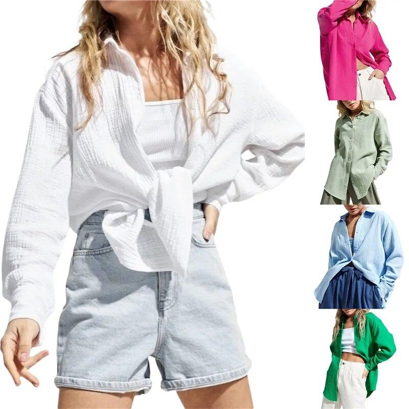 Women Button Down Lapel Shirts Tops Ladies Casual Long Sleeve Solid Color Ladies Work Blouse Tops