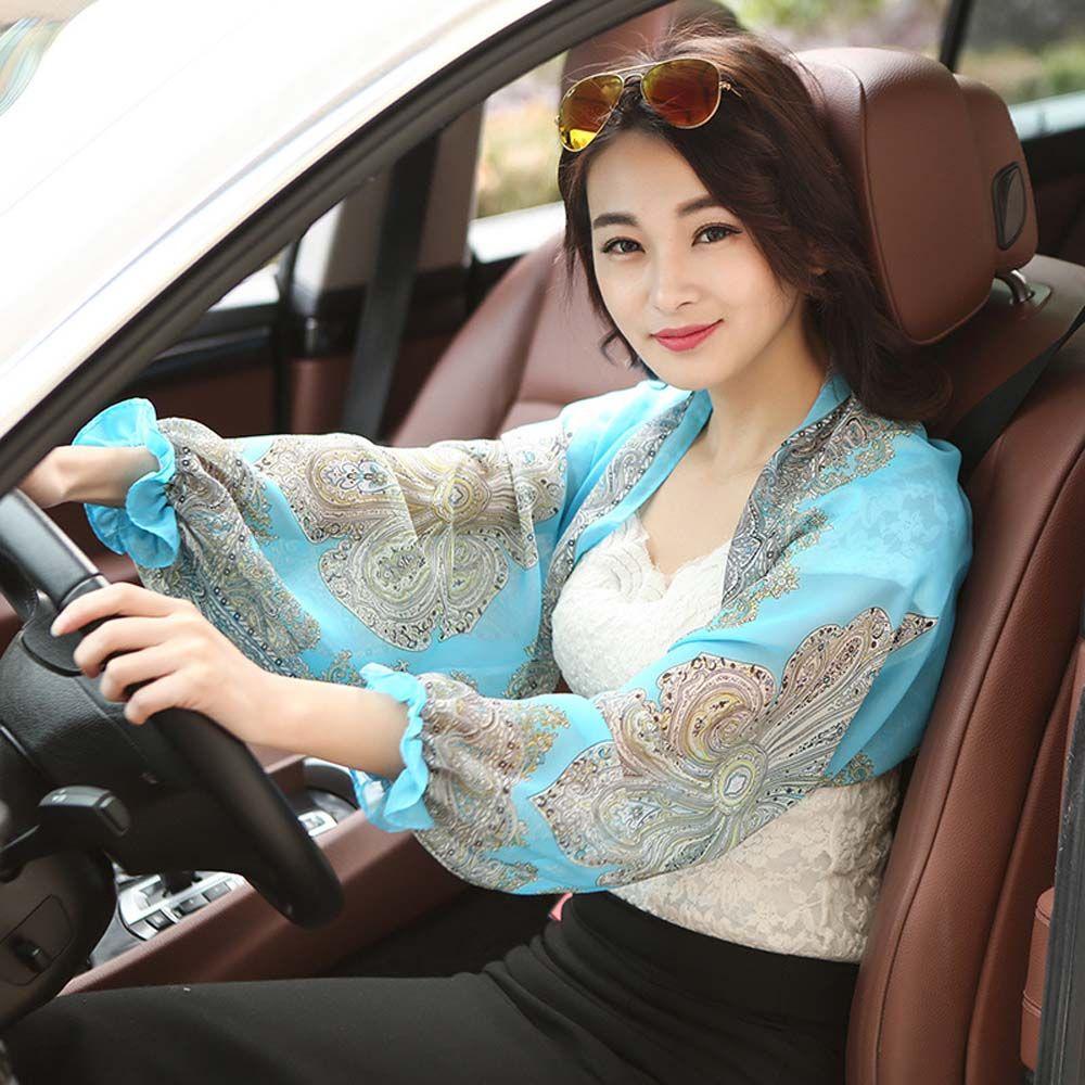 Anti-UV Summer Outdoor Riding Women Floral Fashion Chiffon Arm Sleeve Shawl Sun Sleeve