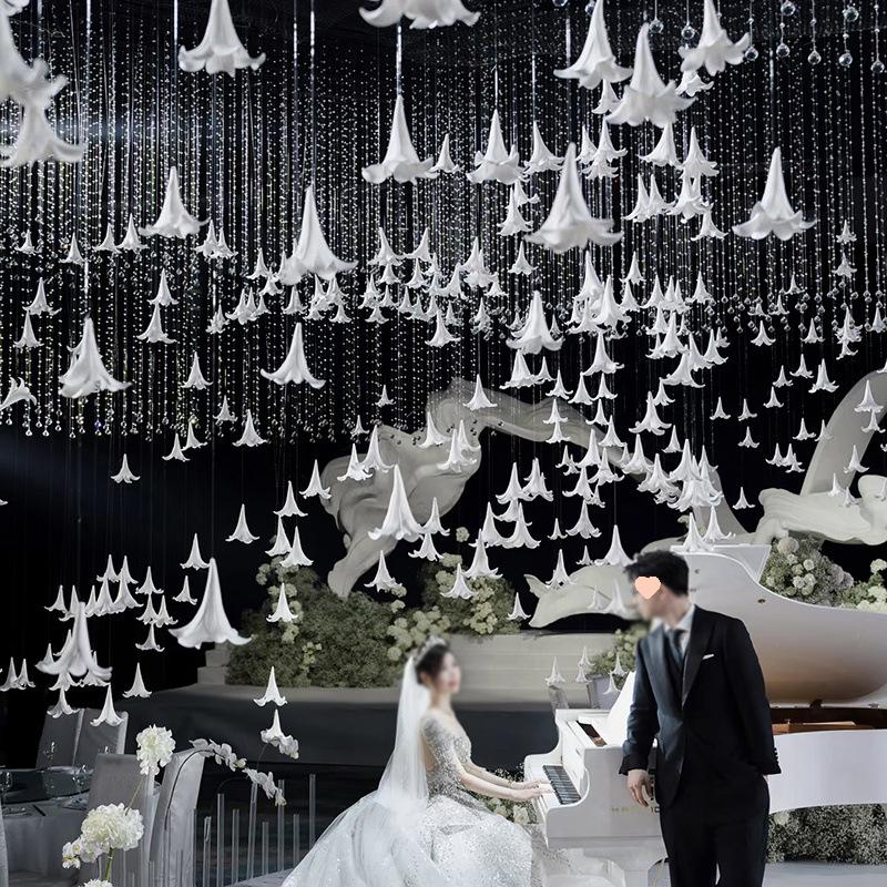 Lily Flower Ceiling Decor: Romantic White Crystal Arrangement for Weddings