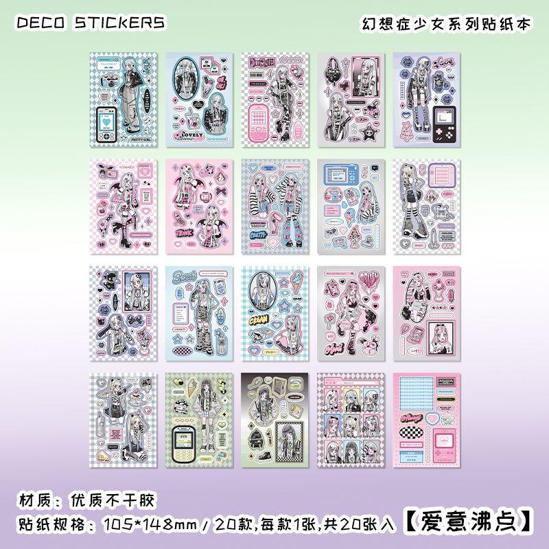 20-Sheet Cute Sweet Cartoon Girl Sticker Book, Adorable Character & Pastel Color Designs, Self-Adhesive for Journal DIY