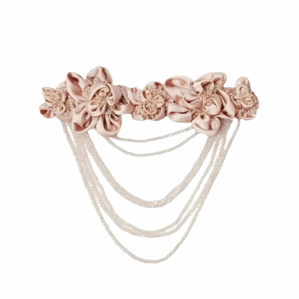 Hand Sewn Beaded Applique Satin Fabric Fabric Flower Fashion Satin Ornament Gown Trim