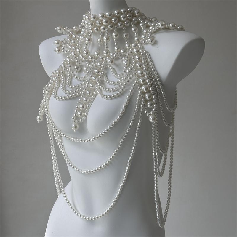 Sexy Women's Pearl Body Chain Bra Adjustable Size Shawl Necklaces Collar Shoulder Fashion Tops Chain Necklaces Body Jewelry