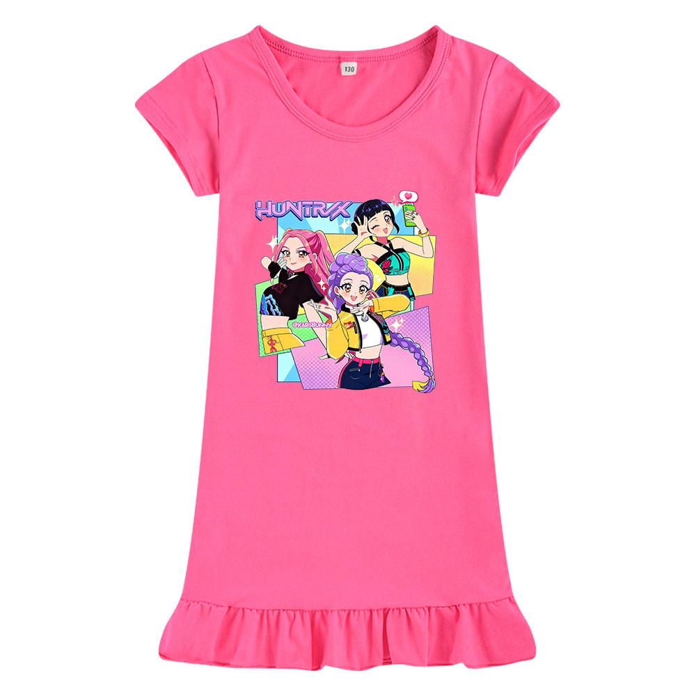 M1232 Kids Girls Kpop Rumi Zoey Mira Print Short Sleeves Ruffle Dress