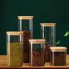 Square Glass Storage Jars with Bamboo Lid for Coffee Beans Grains Noodles Food Storage Containers Kitchen Organizers Storage
