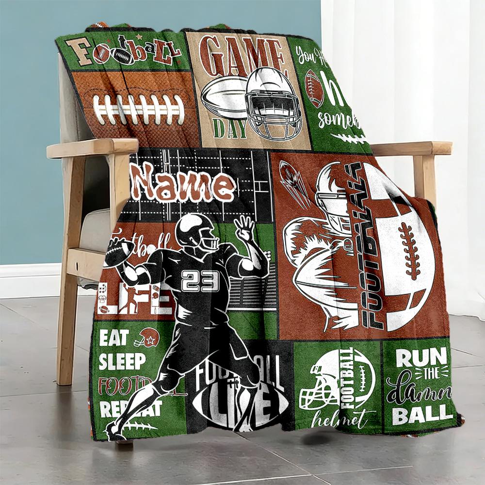 Rugby Game Customize Your Name Blanket Lightweight Customizable Blanket Soft Warm Cozy Throw For Bedding Home Decor Livingroom Picnics