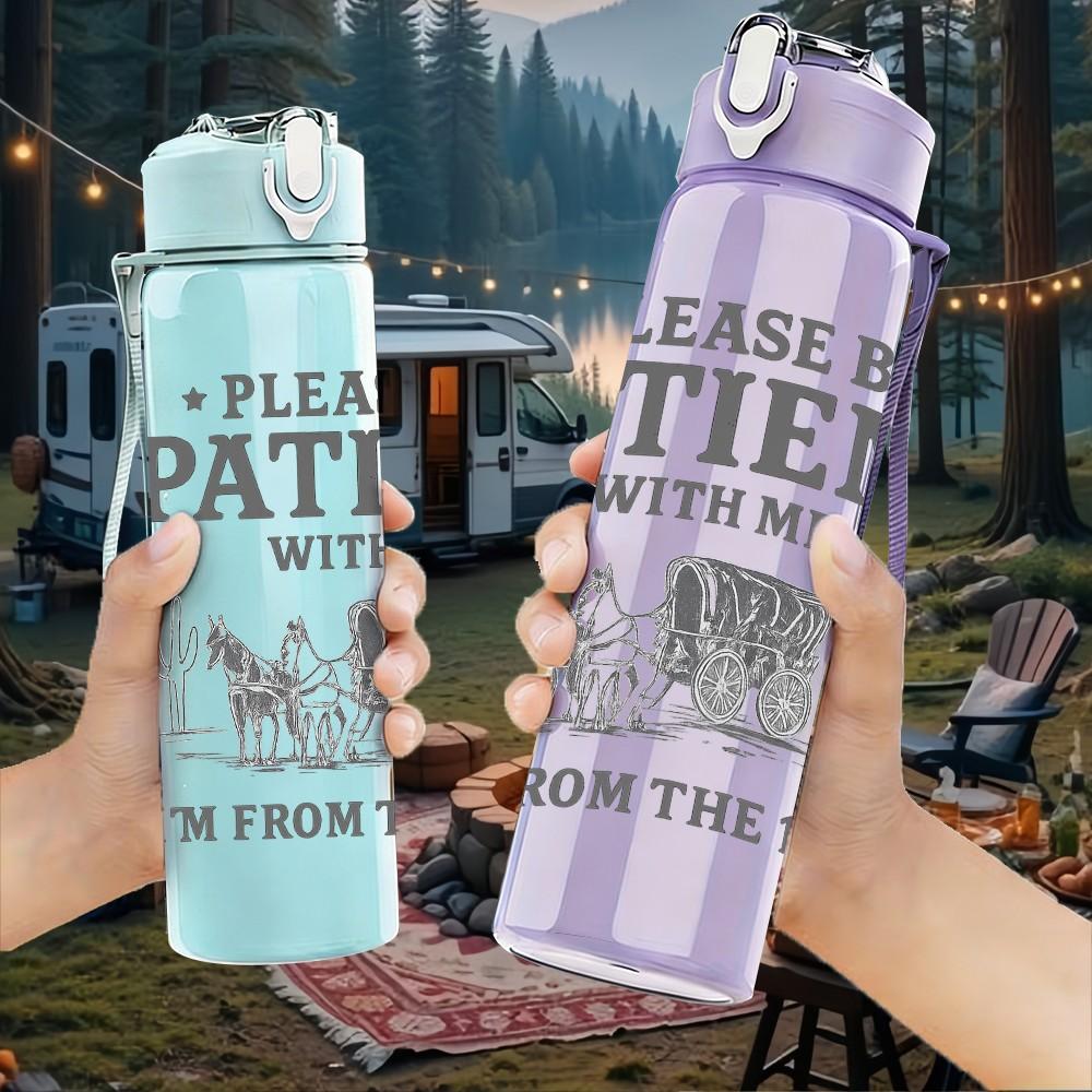1PC Please Be Patient With Me Quote 750ml Color Plastic Sports Water Bottle Leakproof Flip Straw Lid Suitable for Sports Office Home Use