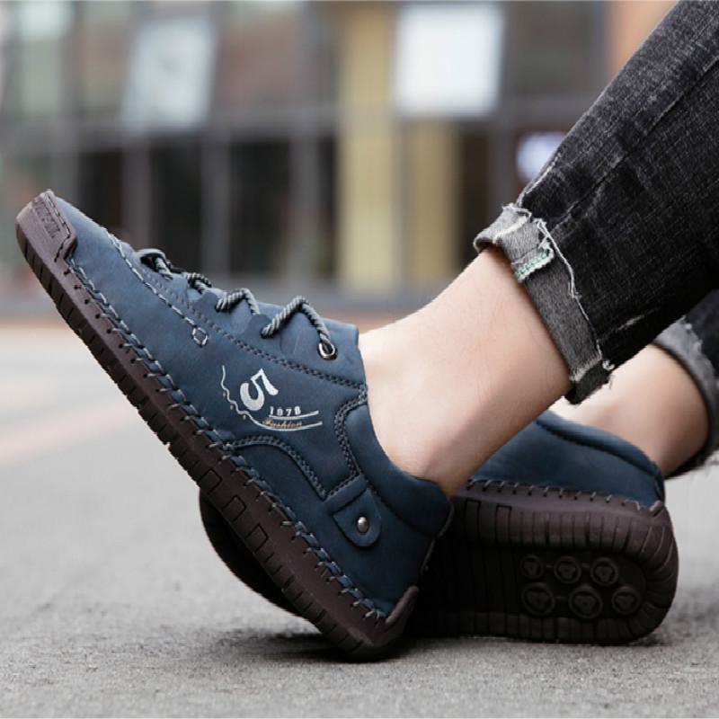 Мужские кожаные деловые туфли большого размера в британском стиле на осень, сшитые вручную для дополнительного комфорта в повседневной или официальной обстановке.