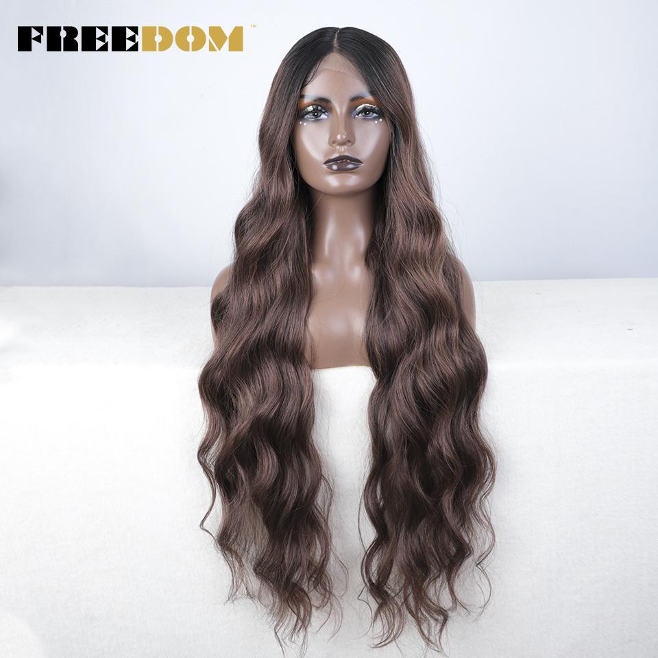 FREEDOM Synthetic Lace Front Wig 36 inch Body Wave Wigs For Women Ombre Blonde Ginger Highlight Wig Long Wavy Cosplay Wigs