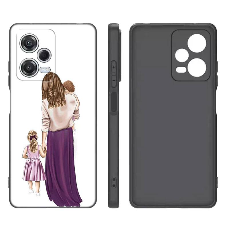 Super Mom Baby Girl Boy Black Silicone Phone Case For Xiaomi Redmi Note 9 10 11 11S 11T 12 13 Pro 5G Plus 9S 10S 12S