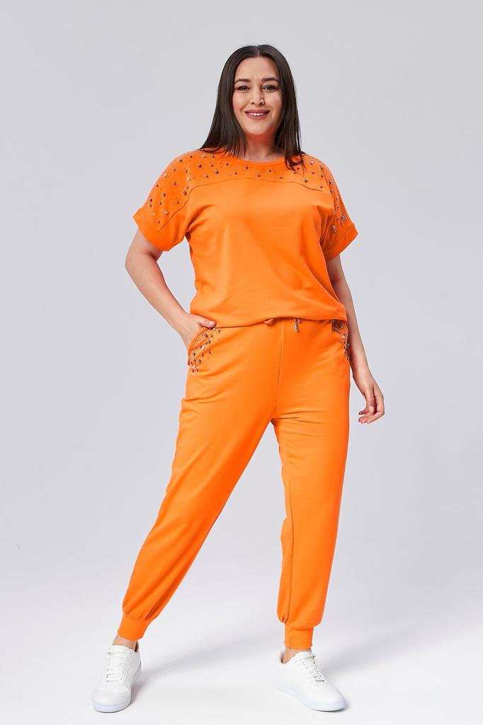 Женский модный спортивный костюм большого размера, летний зеленый спортивный костюм большого размера с камнями и бисером, с короткими рукавами