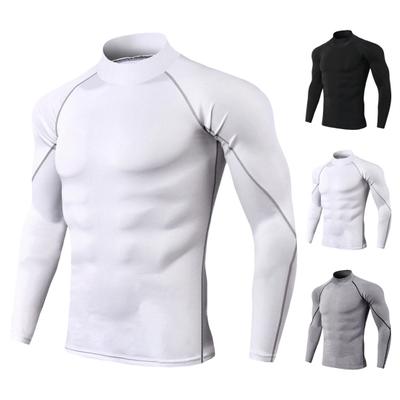Мужской спортивный топ 3D Slim Fit, высокая эластичность, воротник-стойка, быстросохнущий, с длинными рукавами, Slim Fit, компрессионный