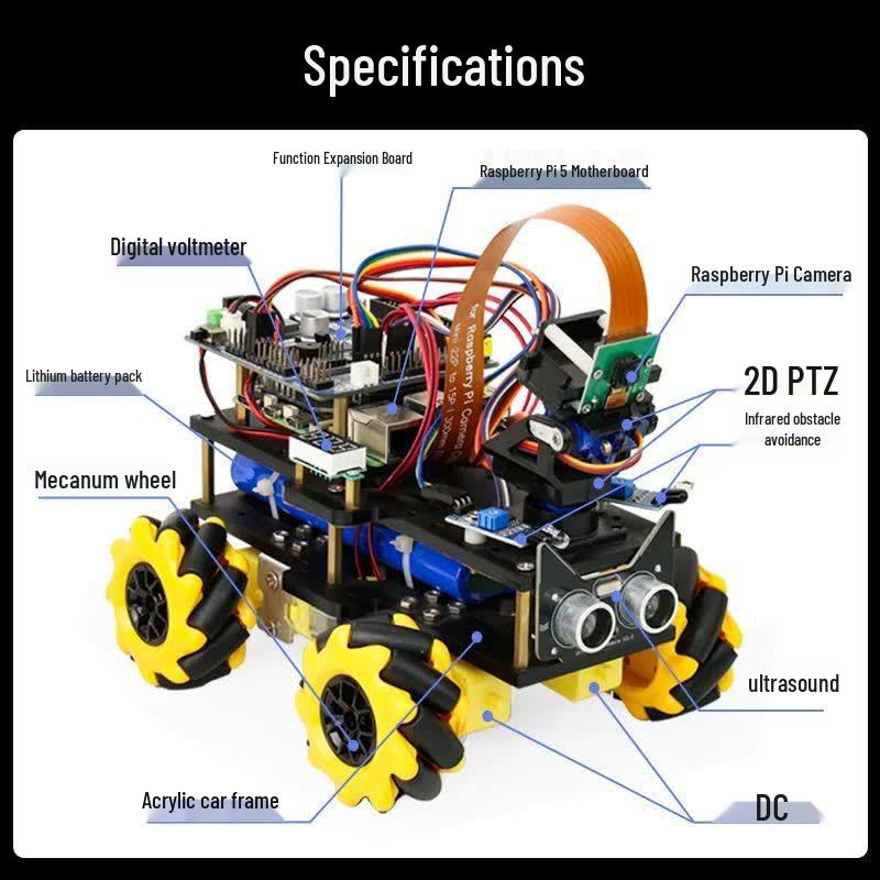 CreateBlock Интеллектуальный автомобиль с ИИ-зрением Raspberry Pi 5 на колесах Меканума