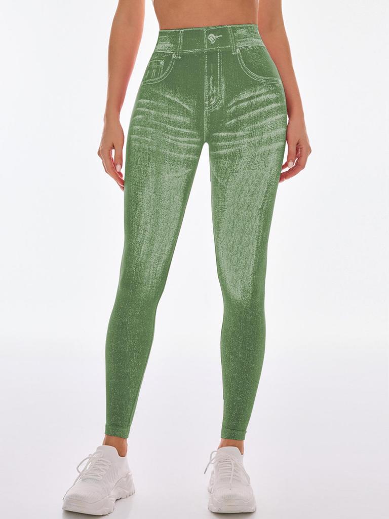 Бесшовные леггинсы для йоги с высокой талией и эффектом пуш-ап для женщин - Быстросохнущие, стройнящие, облегающие, в стиле денима, для бега и фитнеса