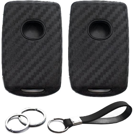 2pcs Compatible with Mazda 3 6 3 Sport CX-3 CX-5 CX-9 CX-30 CX-50 CX-90 MX-5 Miata MX-30 EV Carbon Fiber Looks Black Key Fob Cover Case Key Chain