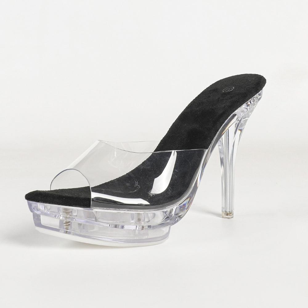 12CMSquare Toe Crystal Slippers, Transparent Chunky Heel Non-slip Slides, 2026 Sexy Wedding Car Model Nightclub ShoesLDF-19876-7