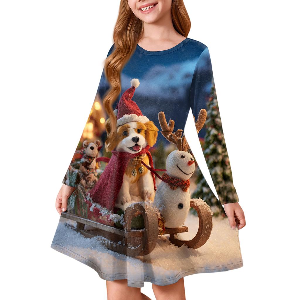 Girls' Princess Dress - Long Sleeve A-Line T-Shirt Dress Christmas Day