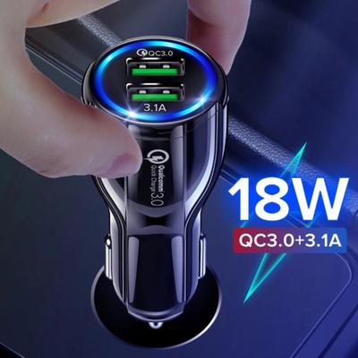 Автомобильное зарядное устройство 3.0QC с синим светом, двухпортовая стабильность напряжения без нагрева USB-автомобиля