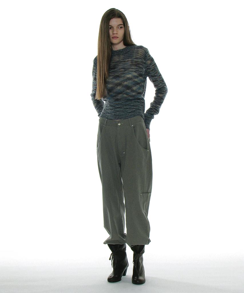 PARTIMENTO WOMEN Pocket Pointed Wide Leg Pants_Khaki Green