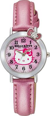 Женские наручные часы Citizen Pink Analog Hello Kitty Водонепроницаемые с кожаным ремешком Q&Q (VW23-130)