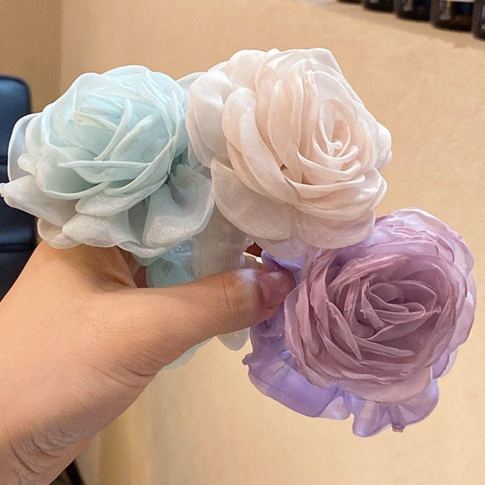 Резинка для волос Роза Веревка для волос Цветок камелии Эластичная резинка для волос Креативная сетчатая резинка для волос с цветком Женская