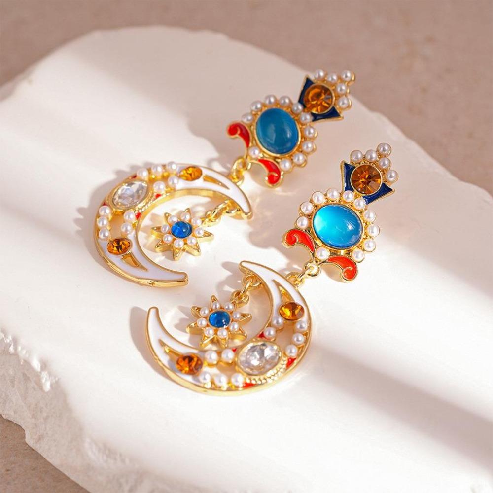 Ear Jewelry Vintage Earrings Women Light Luxury Moon Stud Earrings Star Pendant Earrings Gift