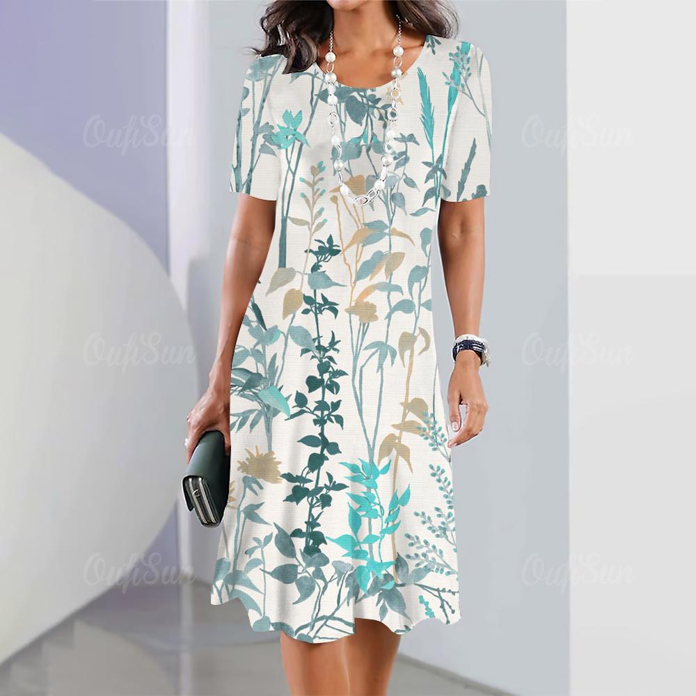 Летние женские платья с 3D-принтом в виде цветов с коротким рукавом, элегантная свободная юбка А-силуэта, модное женское платье большого размера