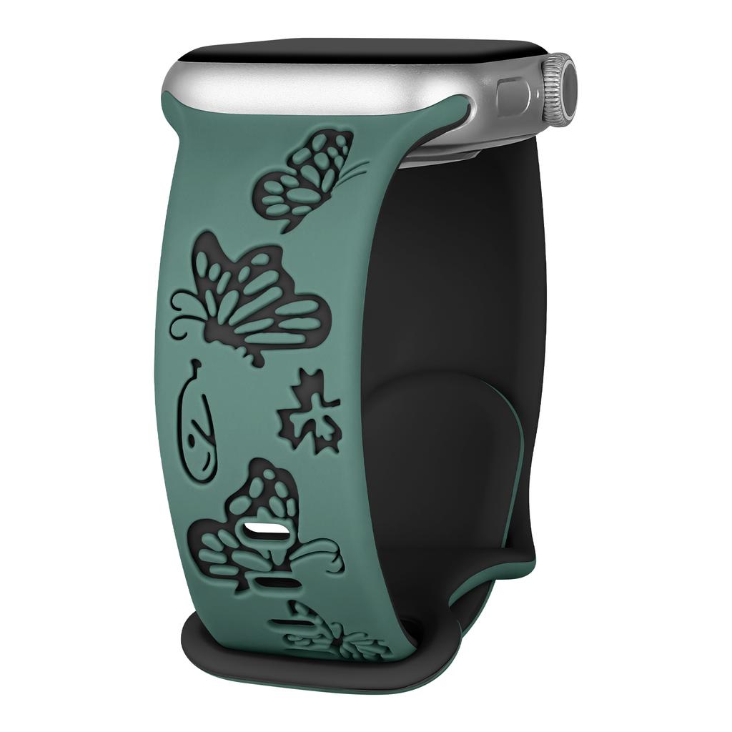 Гравированный ремешок для Apple Watch Band 45мм 44мм 42мм 41мм 40мм 49мм 46мм Силиконовый Correa Браслет Серия 10 8 9 7 SE 6 5 4 Ultra 2