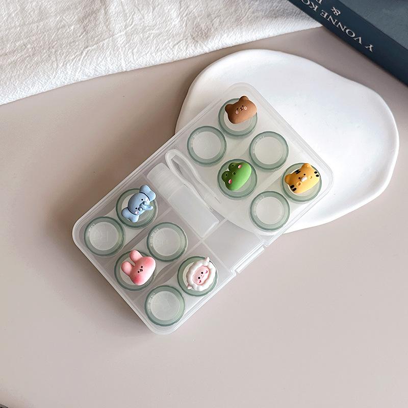 Dark Colored Multi Pair Contact Lens Case Diy Six Pairs Storage Box With 6 Double Containers Bottle Tweezers Travel Organizer