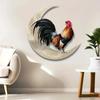 Home Decoration Wrought Iron Crafts - Outdoor Garden Courtyard Moon and Rooster Metal Ornaments | Pendant and Wall Hanging Decor